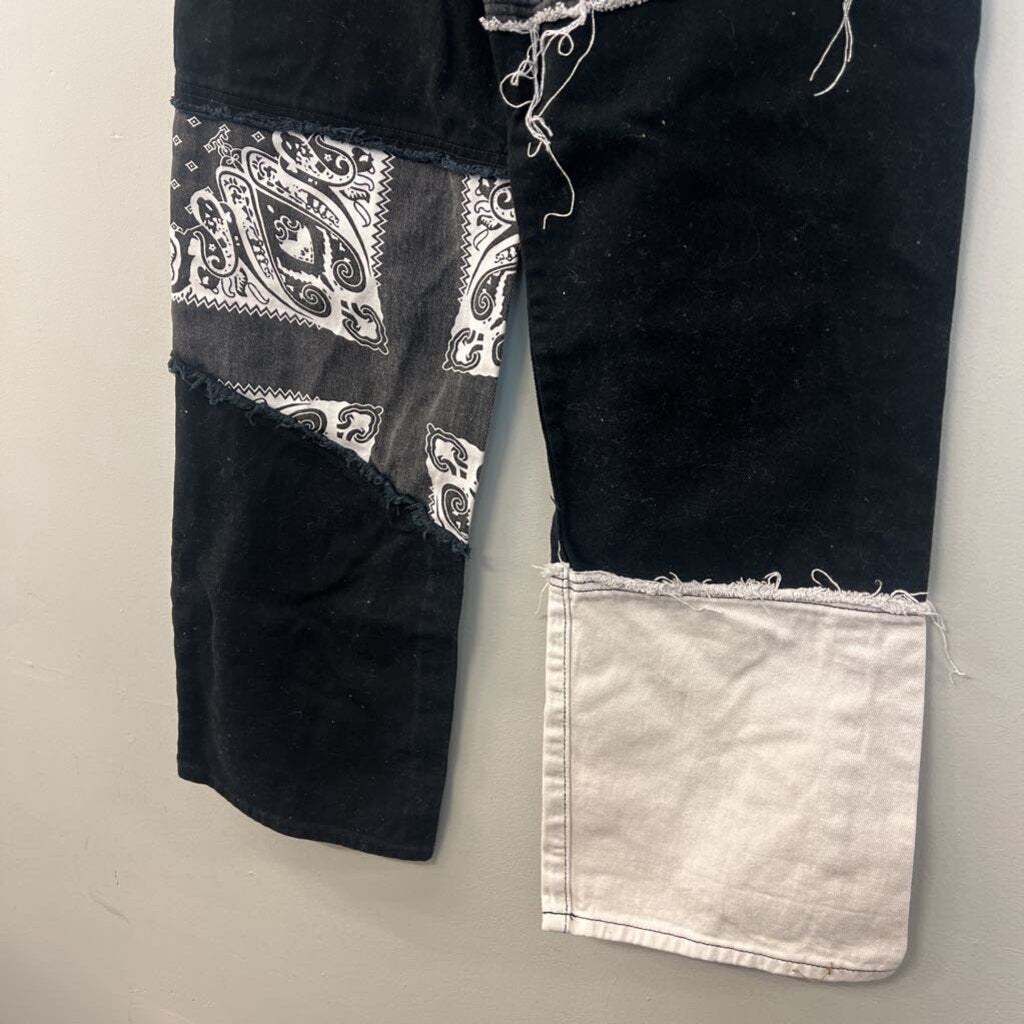 Black/ White Patchwork Denim Jeans Medium