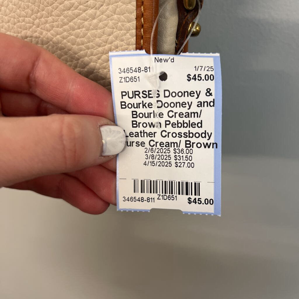 Dooney and Bourke Cream/ Brown Pebbled Leather Crossbody Purse