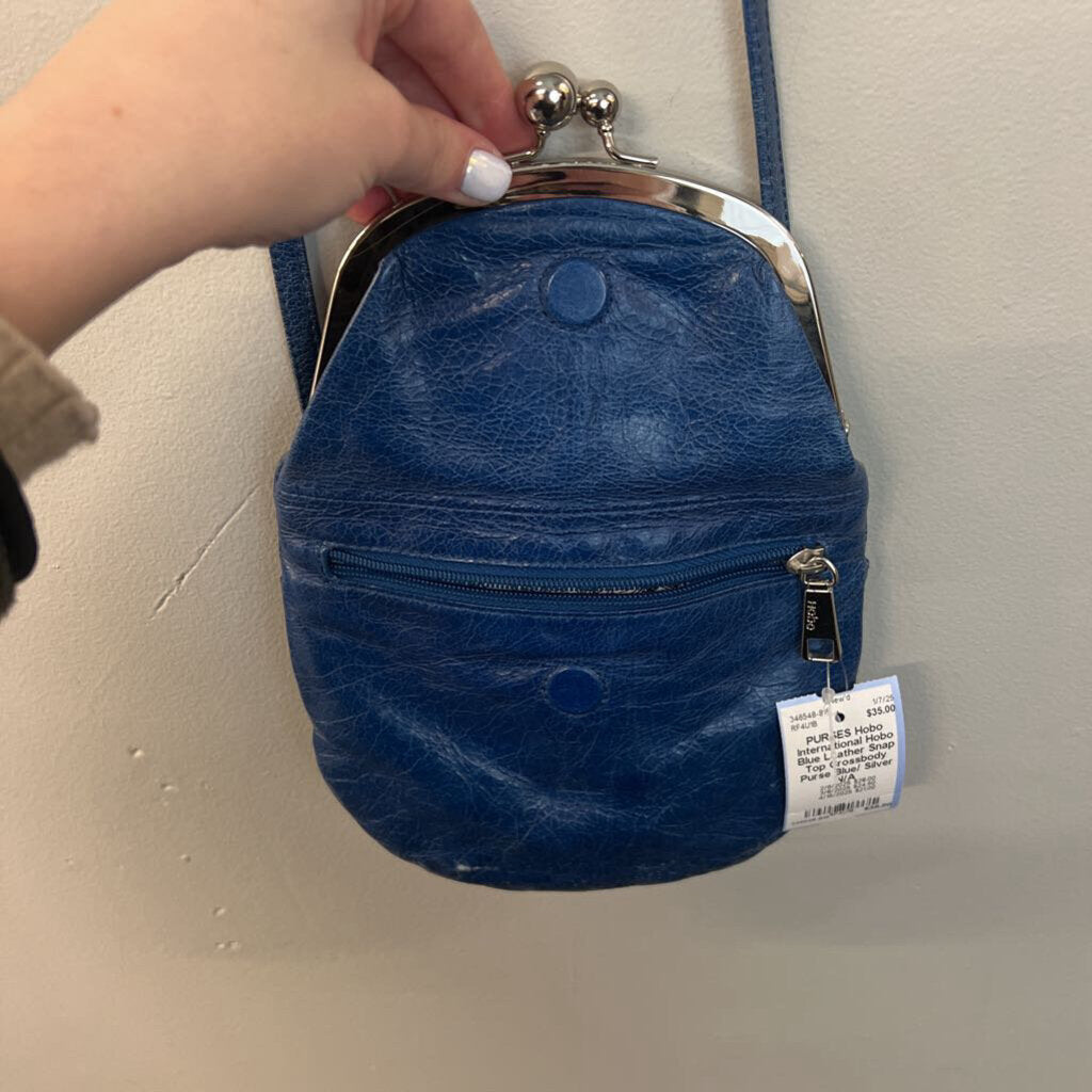 Hobo Blue Leather Snap Top Crossbody Purse