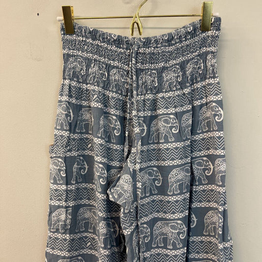 Paradise Island Blue/ White Elephant Print Harem Pants Medium