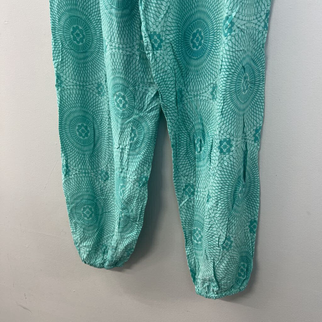 Paradise Island Green/ Mint Print Harem Pants Medium