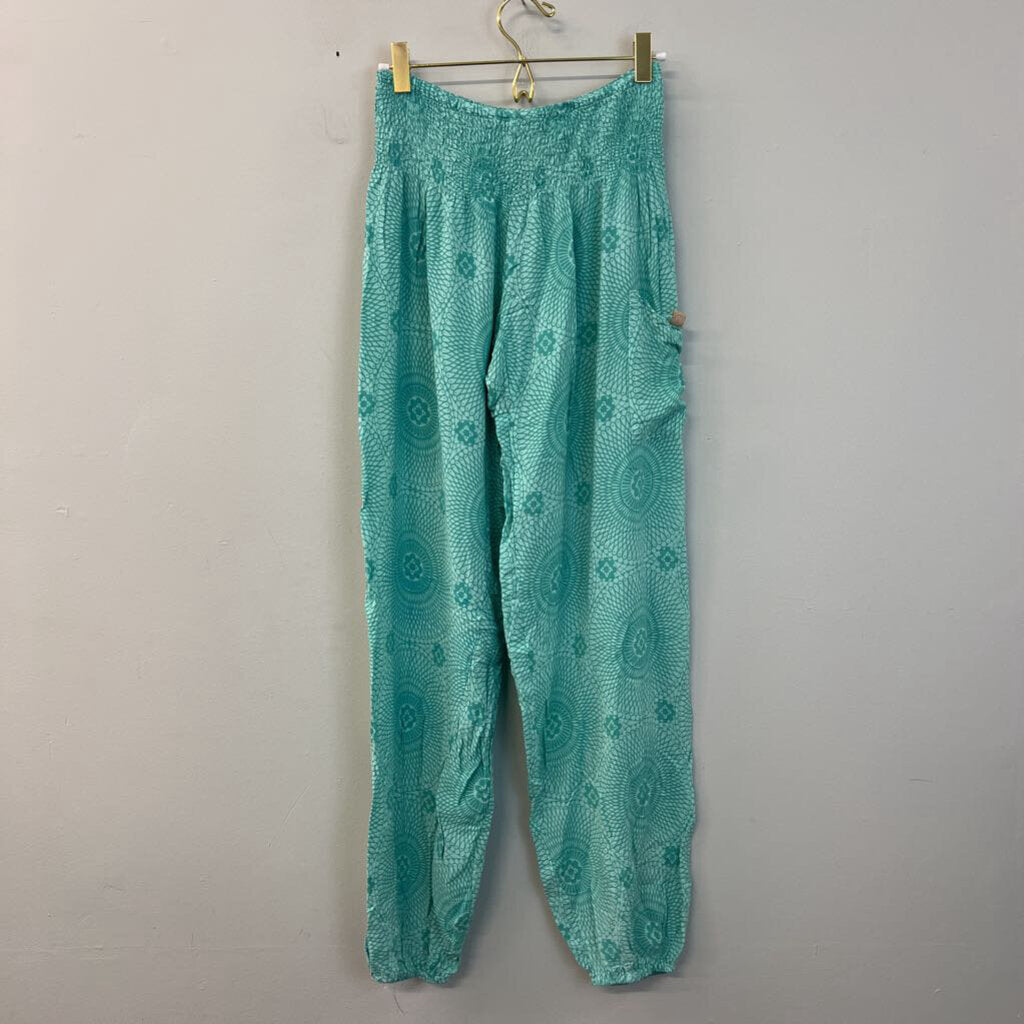 Paradise Island Green/ Mint Print Harem Pants Medium