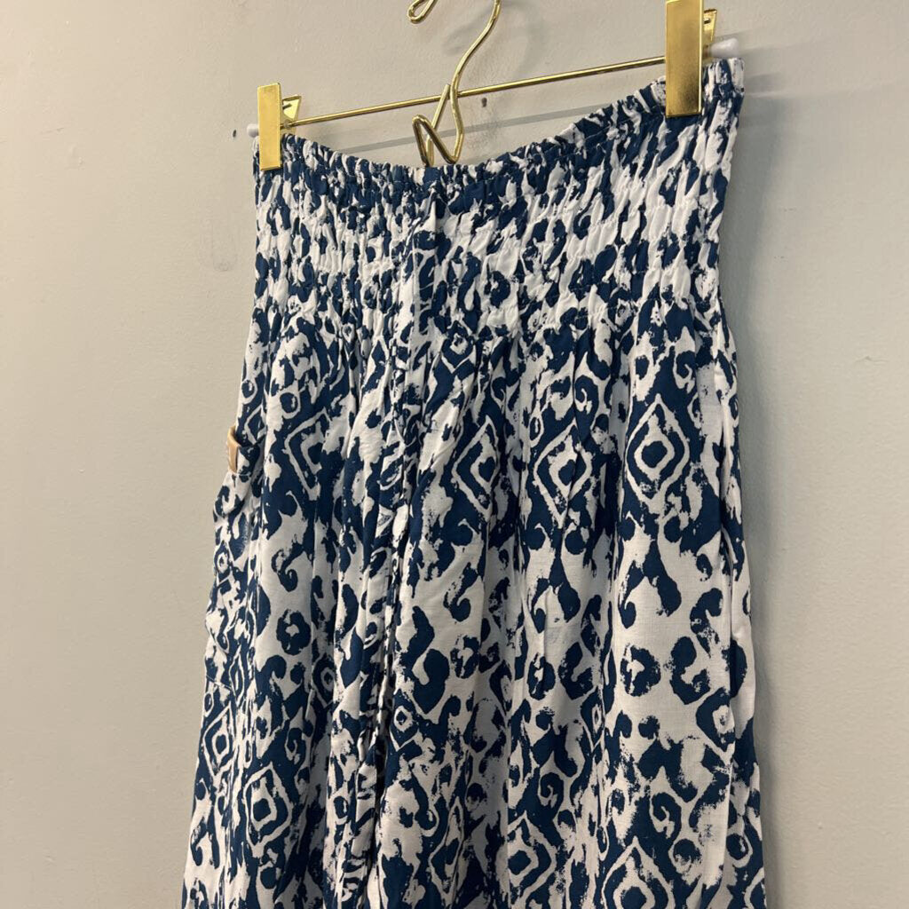 PIYOGA Blue/ White Print Harem Pants Medium