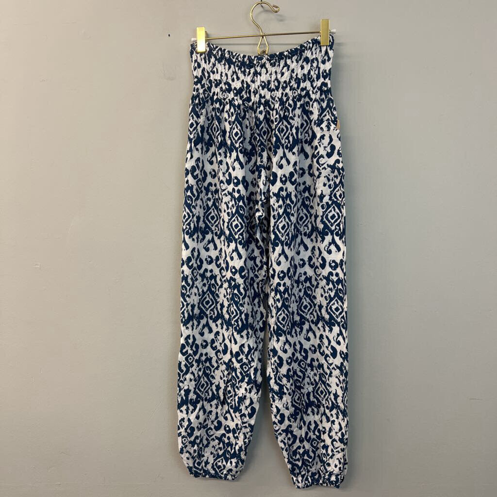 PIYOGA Blue/ White Print Harem Pants Medium