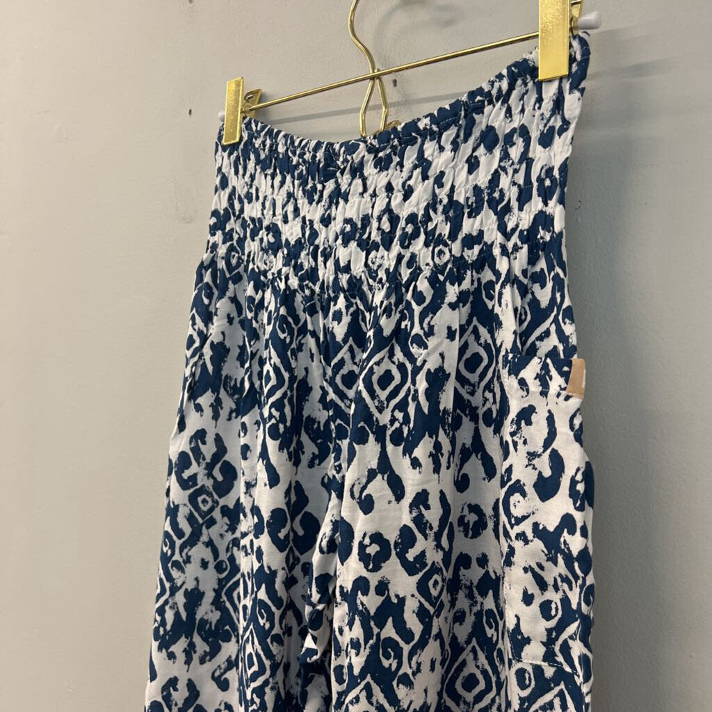 PIYOGA Blue/ White Print Harem Pants Medium