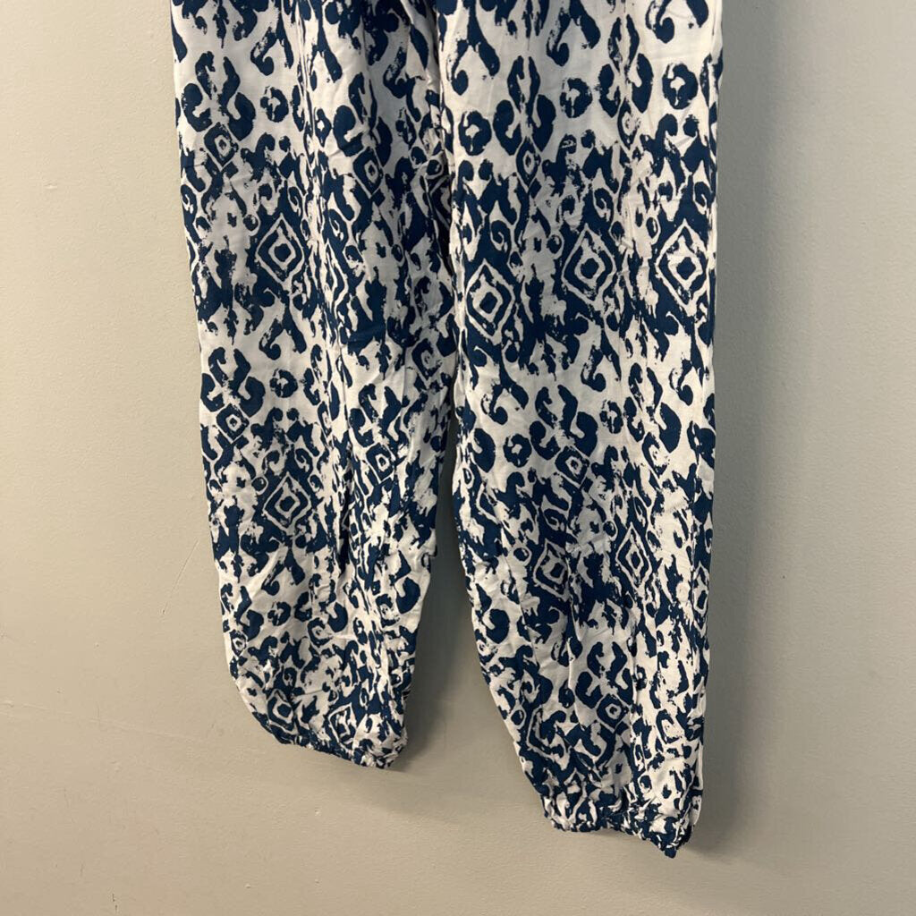 PIYOGA Blue/ White Print Harem Pants Medium