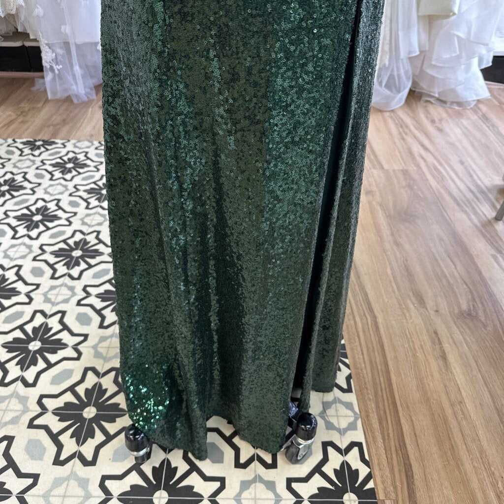 Dark Green One Shoulder Long Sequin Formal Medium