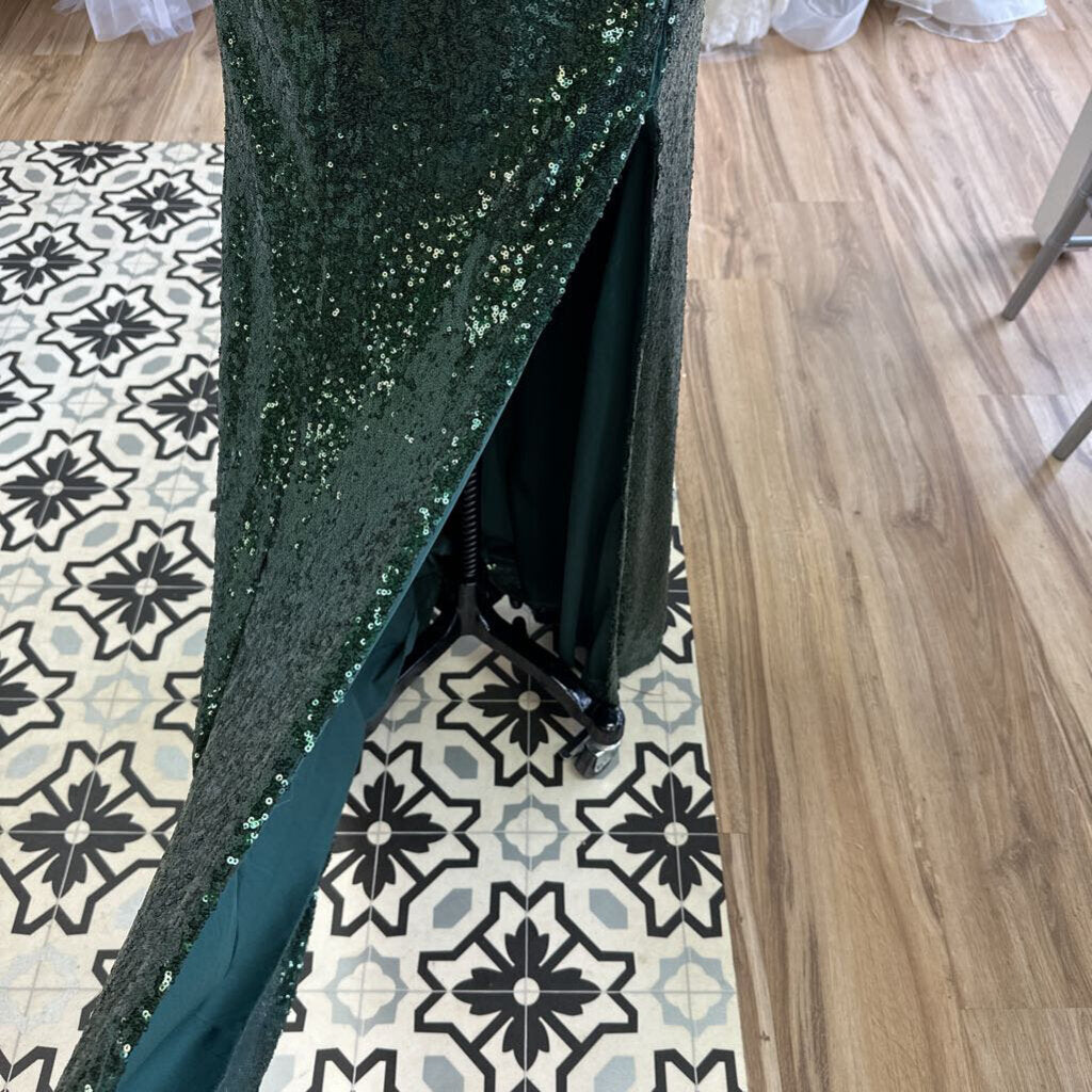 Dark Green One Shoulder Long Sequin Formal Medium