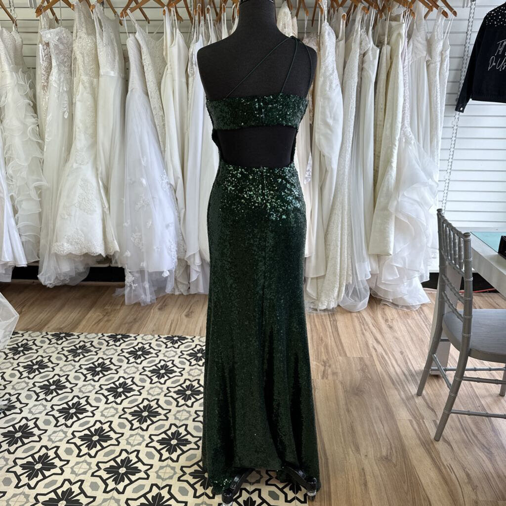 Dark Green One Shoulder Long Sequin Formal Medium