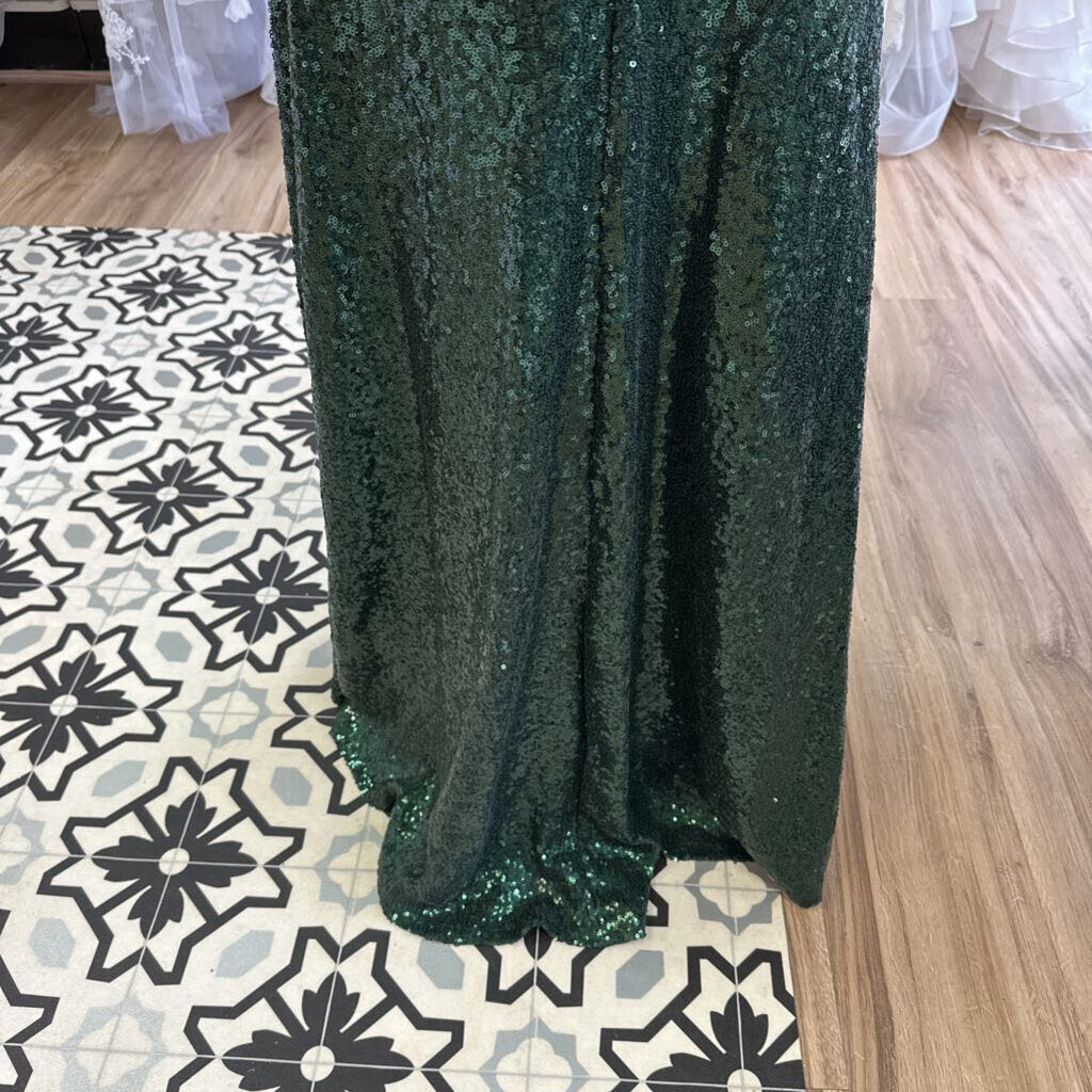 Dark Green One Shoulder Long Sequin Formal Medium