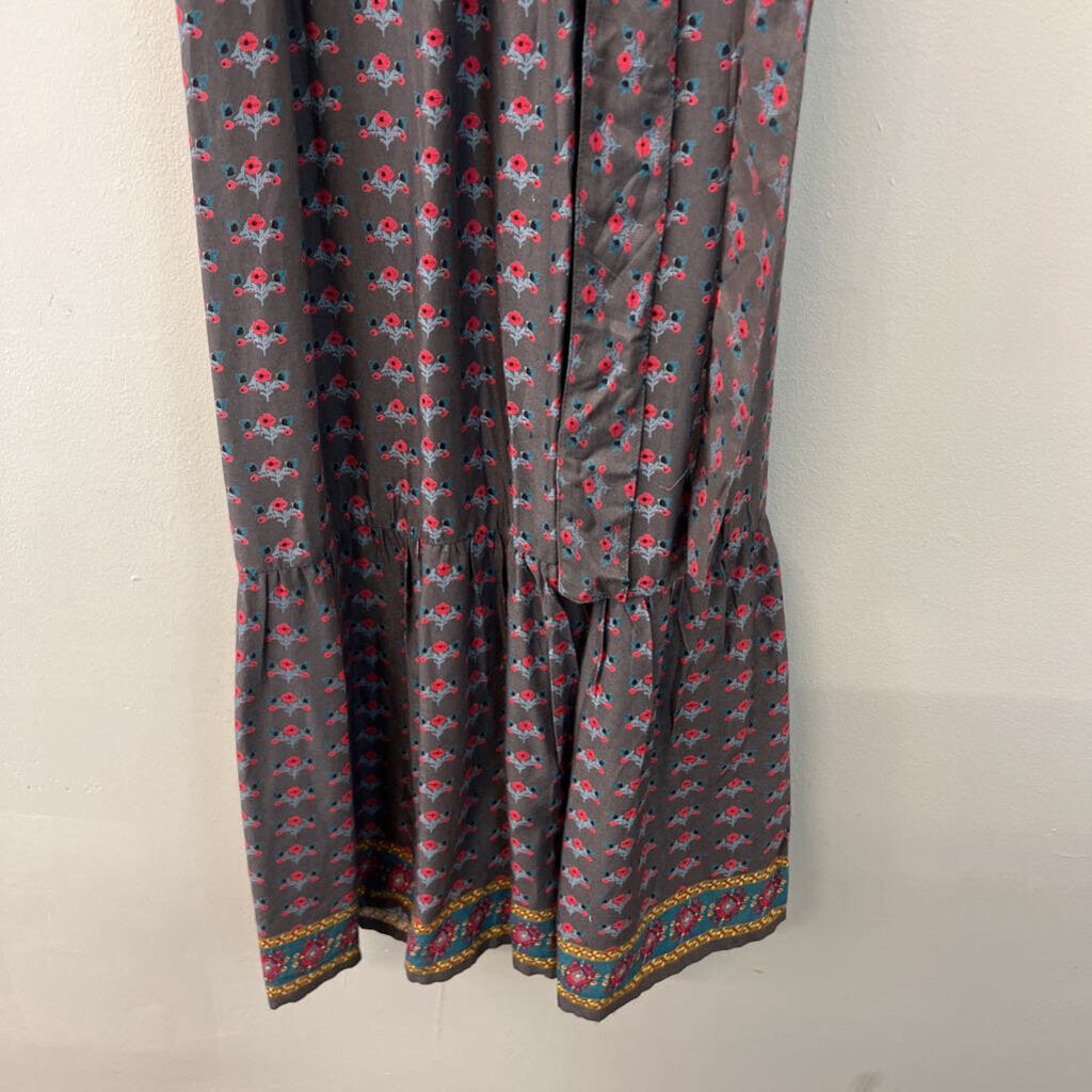 Natural Life Grey/ Red Print Short Sleeve Wrap Maxi Dress Small