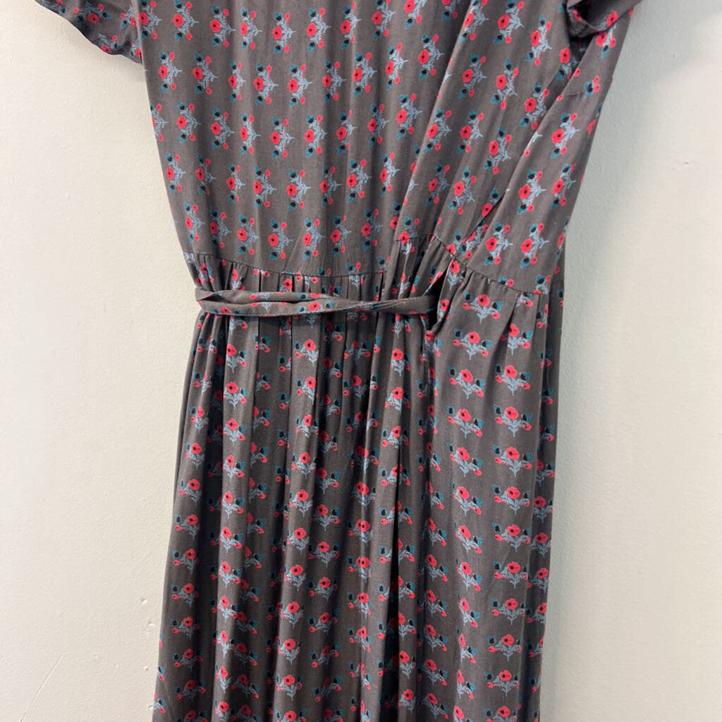 Natural Life Grey/ Red Print Short Sleeve Wrap Maxi Dress Small