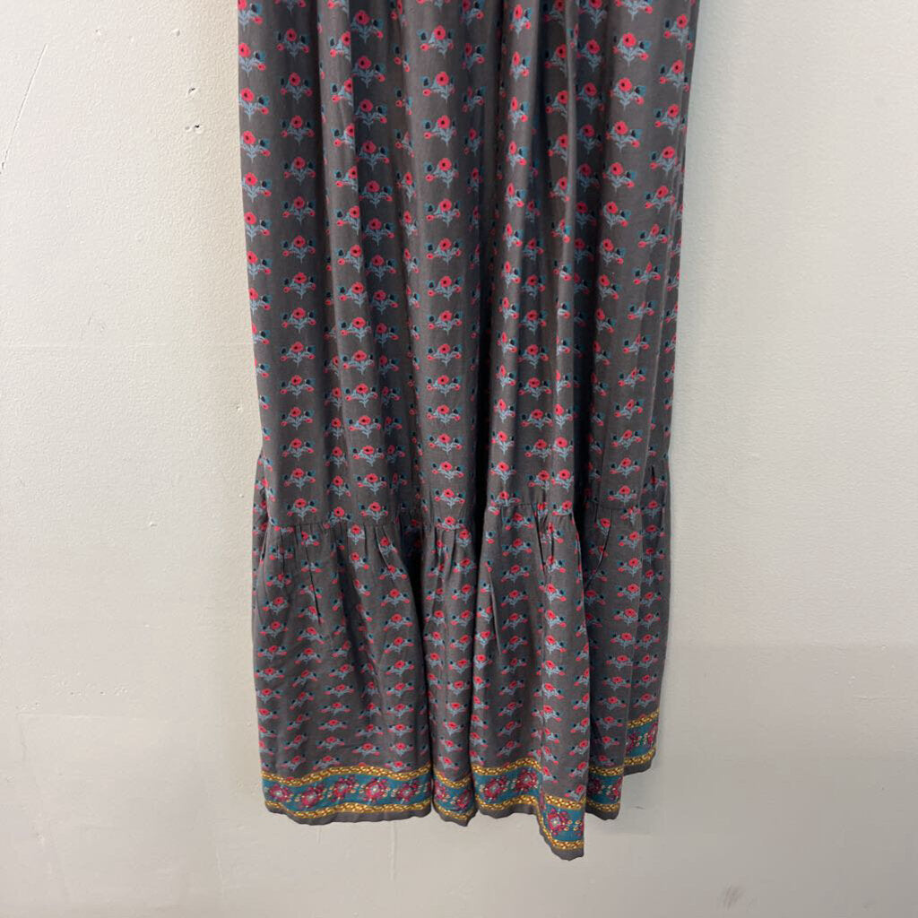 Natural Life Grey/ Red Print Short Sleeve Wrap Maxi Dress Small