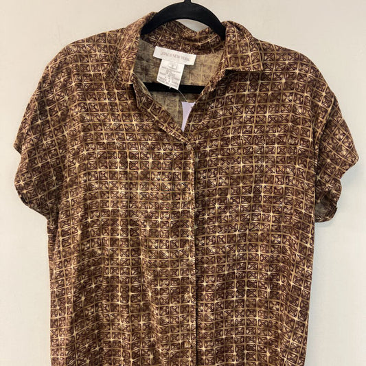 Vintage Jones New York Brown Print Short Sleeve Button Down Top 8