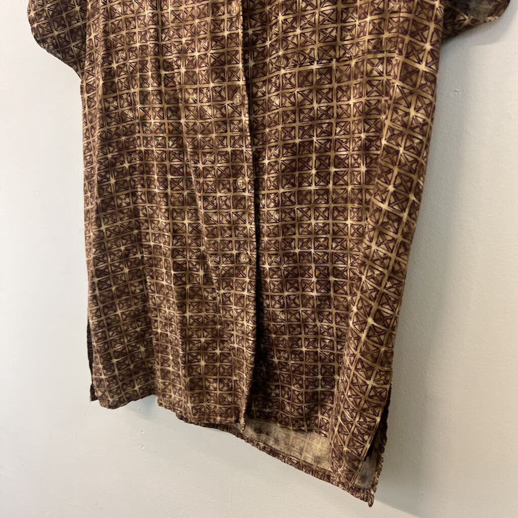 Vintage Jones New York Brown Print Short Sleeve Button Down Top 8