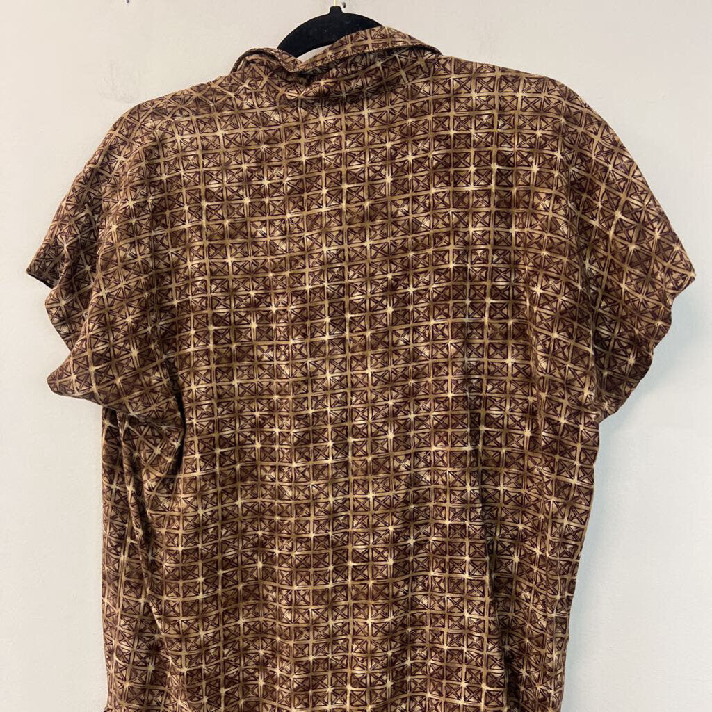 Vintage Jones New York Brown Print Short Sleeve Button Down Top 8