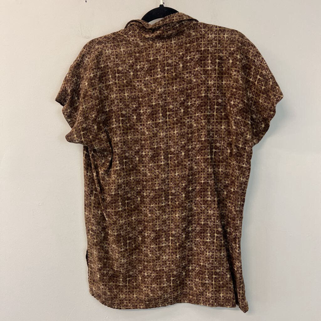 Vintage Jones New York Brown Print Short Sleeve Button Down Top 8