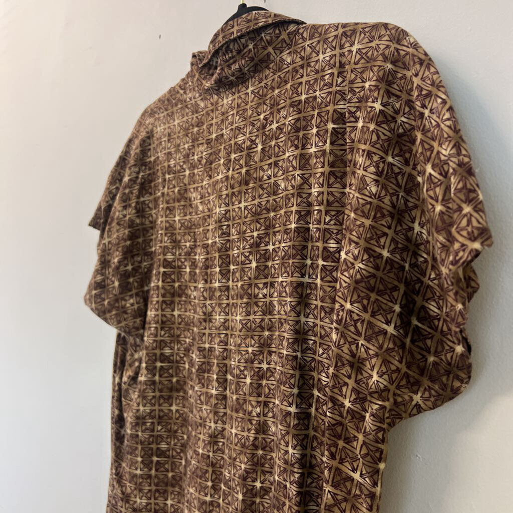 Vintage Jones New York Brown Print Short Sleeve Button Down Top 8