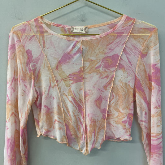 Altar'd State Pink/ Orange Print Sheer Long Sleeve Crop Top Small