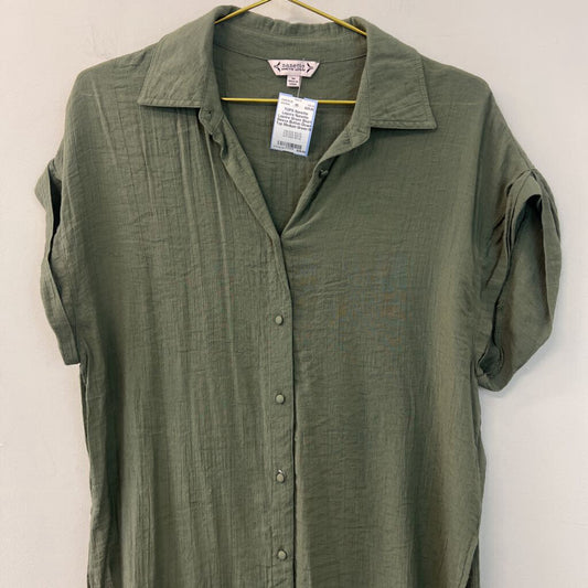 Nanette Lepore Green Short Sleeve Button Down Top Medium