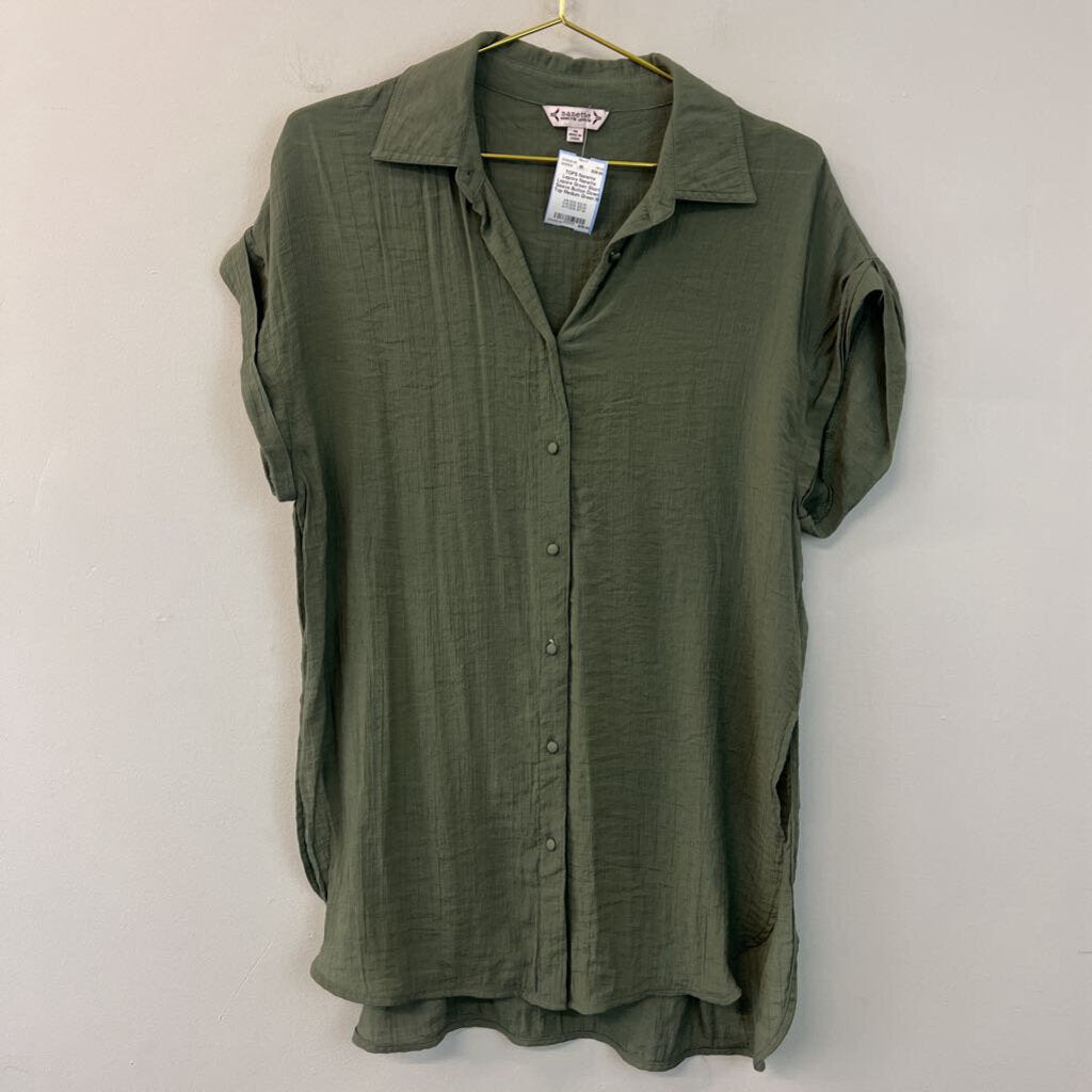 Nanette Lepore Green Short Sleeve Button Down Top Medium