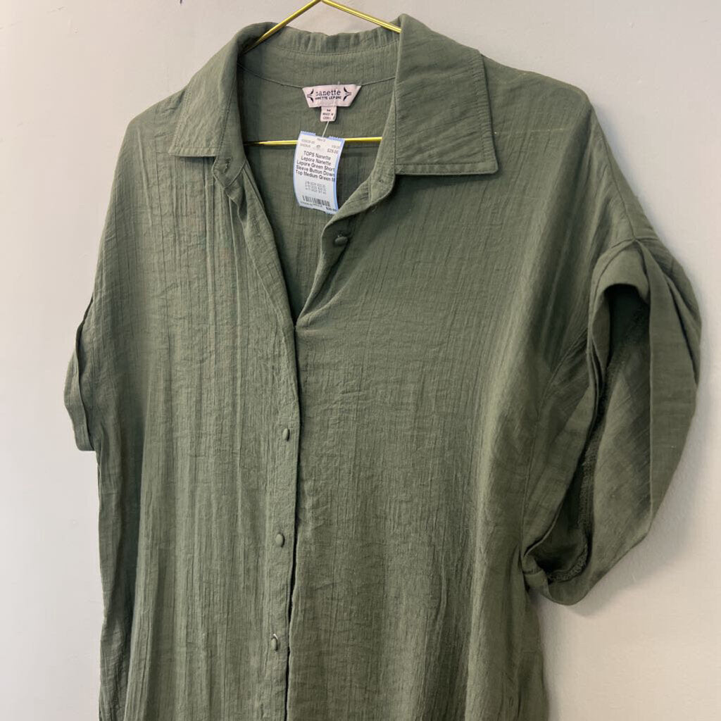 Nanette Lepore Green Short Sleeve Button Down Top Medium