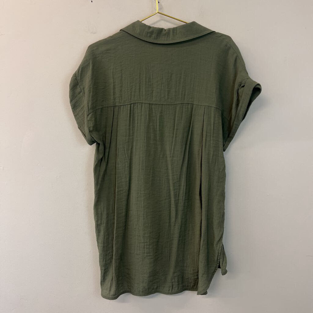 Nanette Lepore Green Short Sleeve Button Down Top Medium