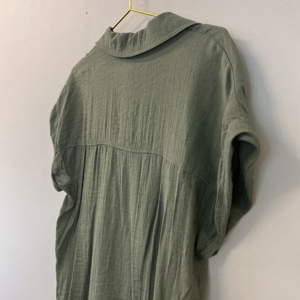 Nanette Lepore Green Short Sleeve Button Down Top Medium