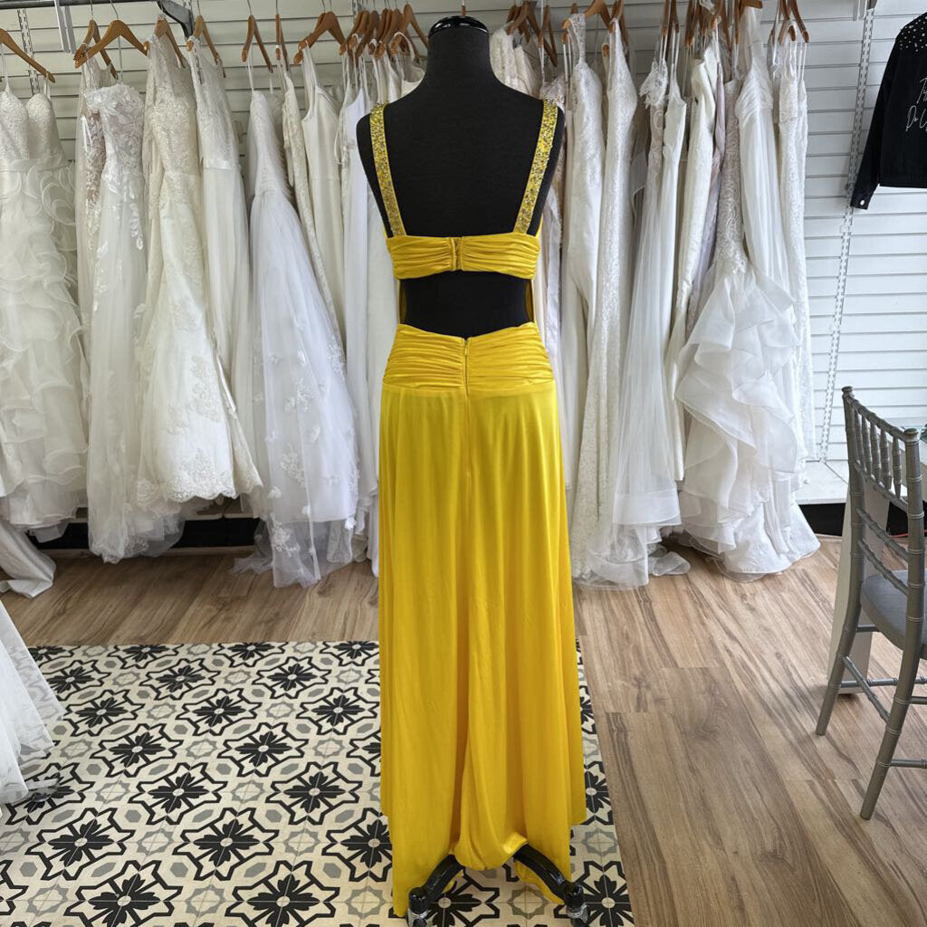 Morgan and Co Yellow/ Silver Sequin Detail Long Formal 1/2