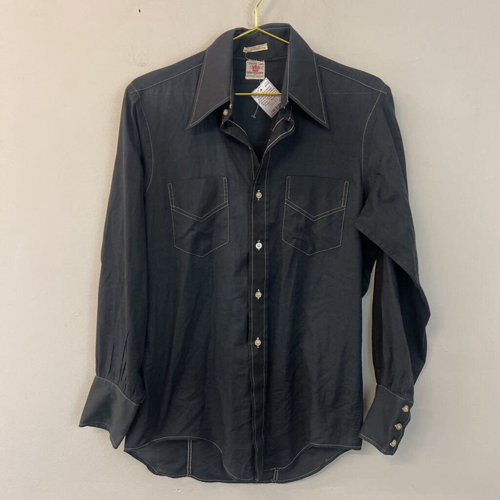 Vintage Charwood Davidson Black Long Sleeve Button Down Top Medium