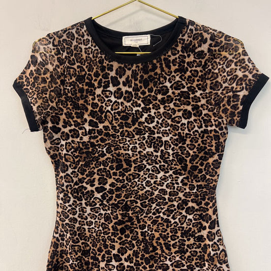 No Comment Brown/ Black Leopard Print Short Sleeve Mini Dress Small