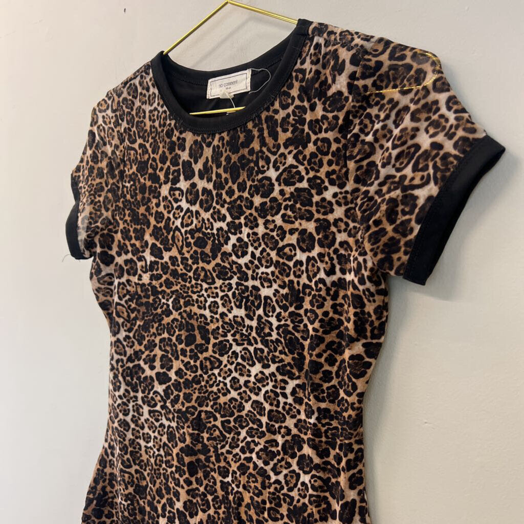 No Comment Brown/ Black Leopard Print Short Sleeve Mini Dress Small