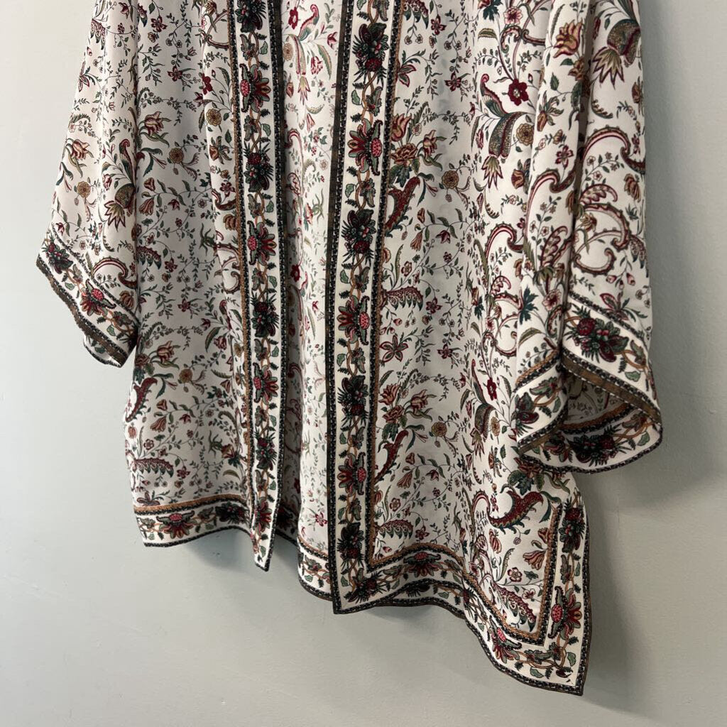 Max Studio White/ Multi Print Open Front Kimono Top Medium