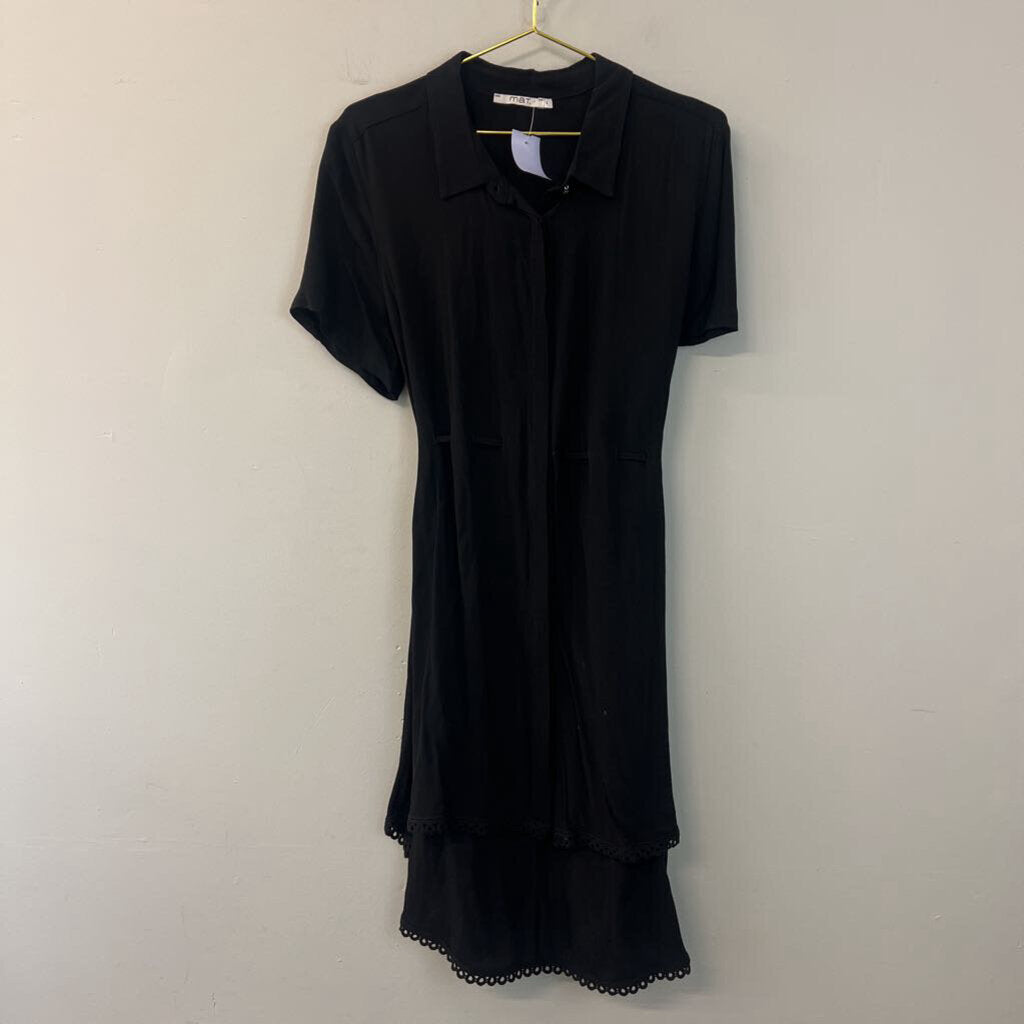 Mat Black Short Sleeve Button Down Dress Small