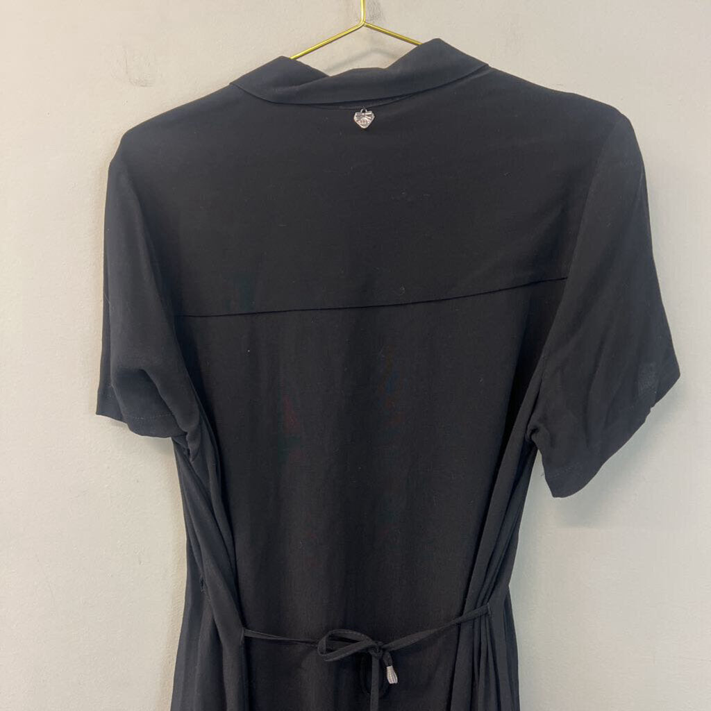 Mat Black Short Sleeve Button Down Dress Small