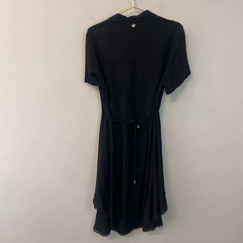 Mat Black Short Sleeve Button Down Dress Small