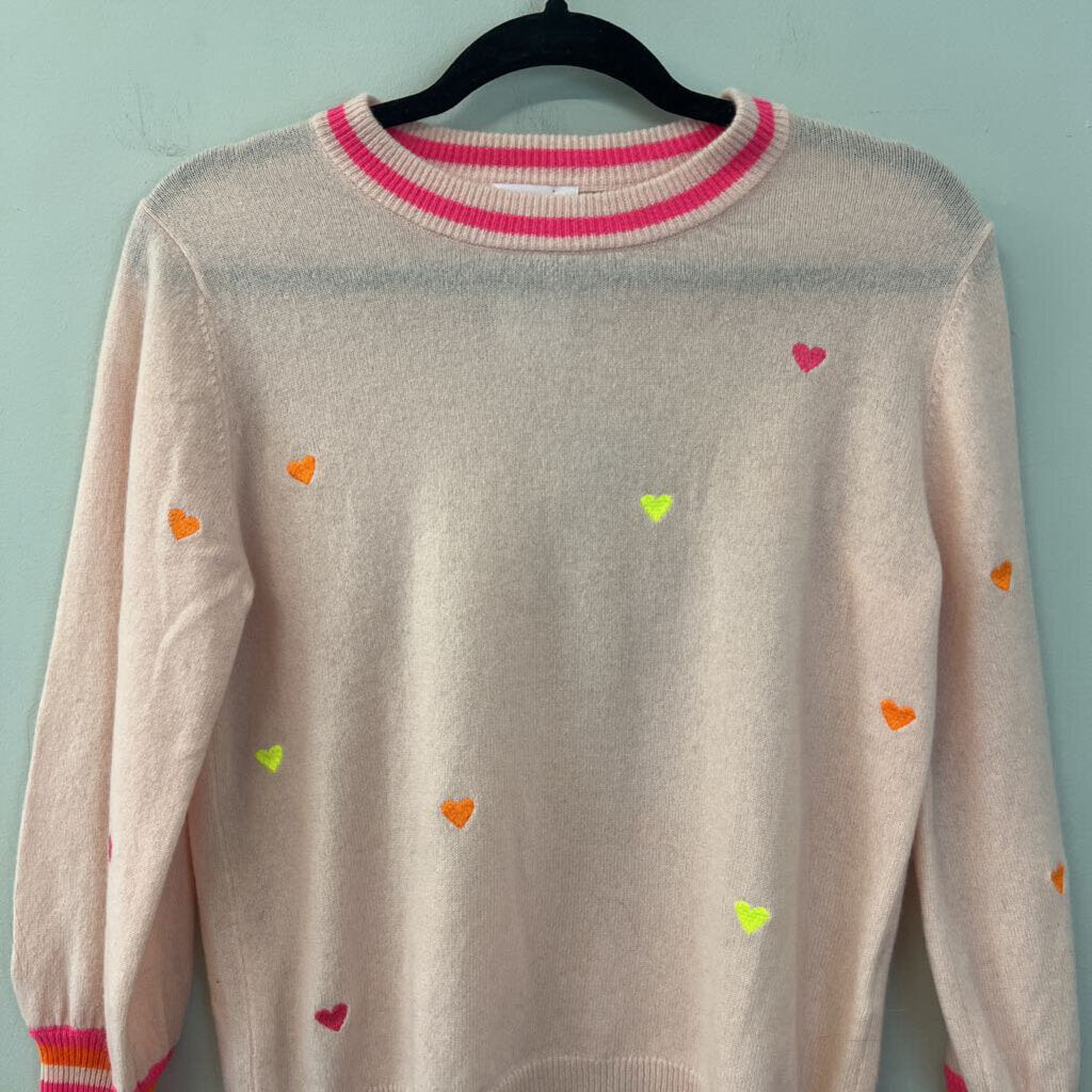 Brodie 100% Cashmere Pink Heart Sweater Small