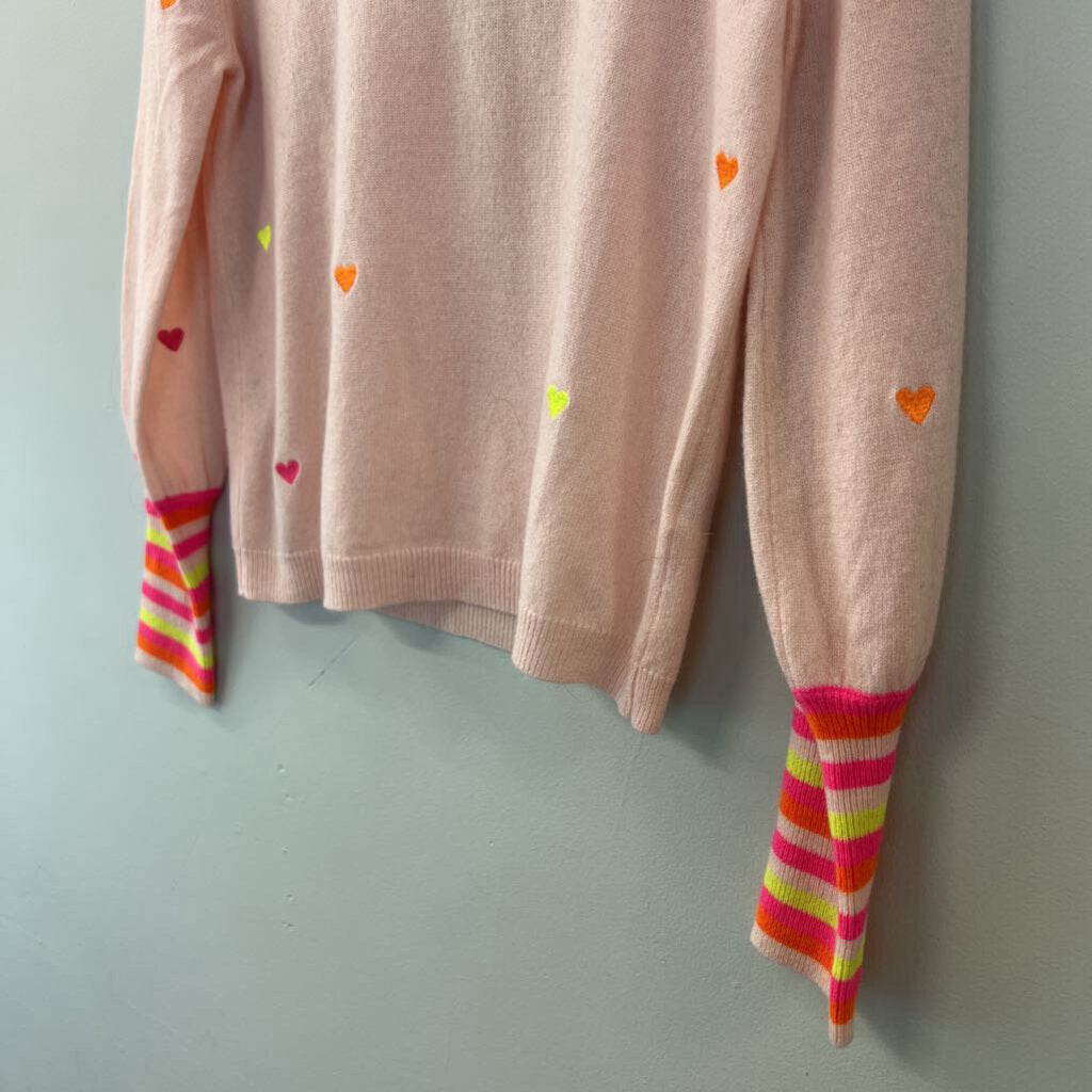 Brodie 100% Cashmere Pink Heart Sweater Small