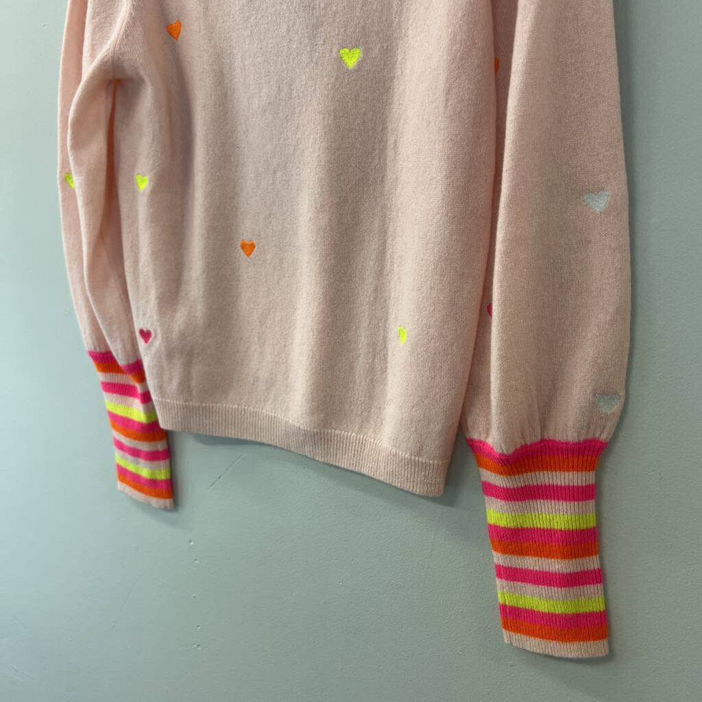 Brodie 100% Cashmere Pink Heart Sweater Small