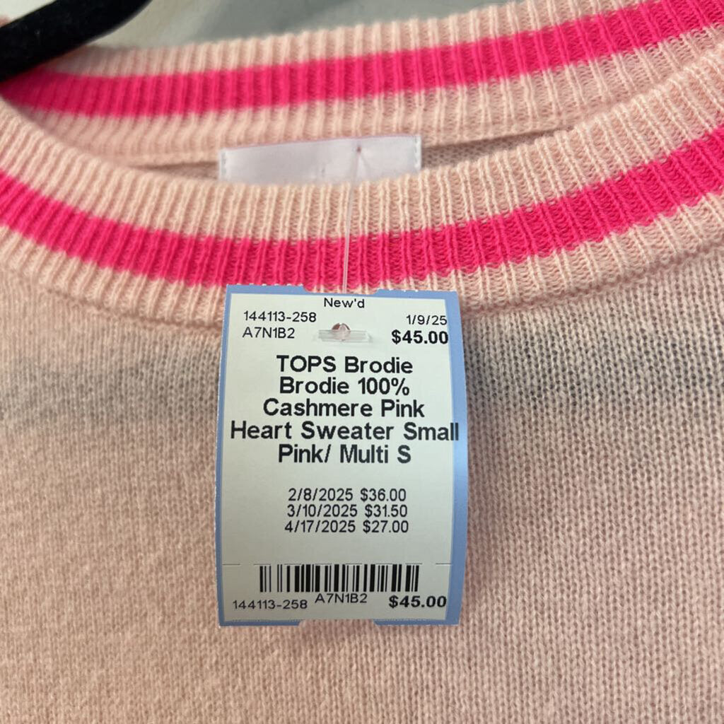 Brodie 100% Cashmere Pink Heart Sweater Small