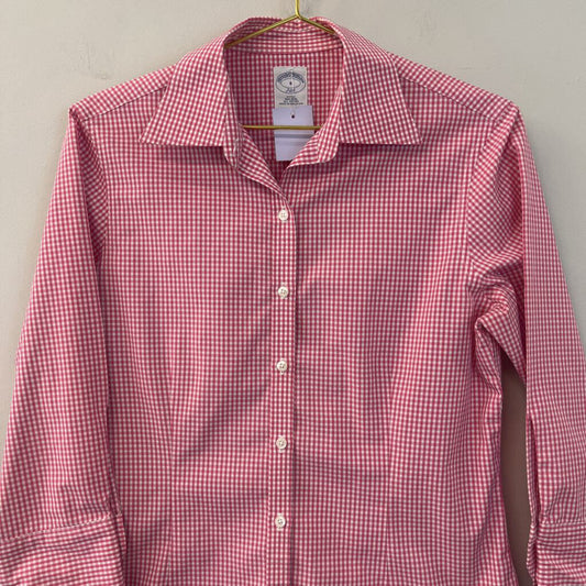 Vintage Brooks Brothers Pink/ White Gingham Long Sleeve Button Down Top 8