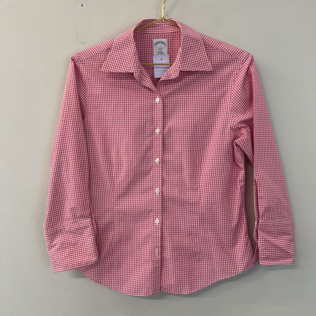 Vintage Brooks Brothers Pink/ White Gingham Long Sleeve Button Down Top 8