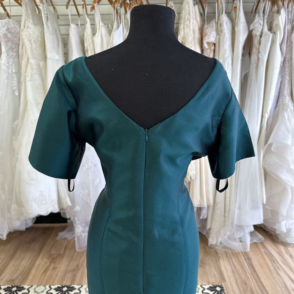 Frascara Teal Short Sleeve Long Formal Dress 10