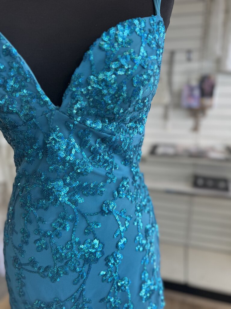 Sequin Fitted High Slit Formal Dress 6