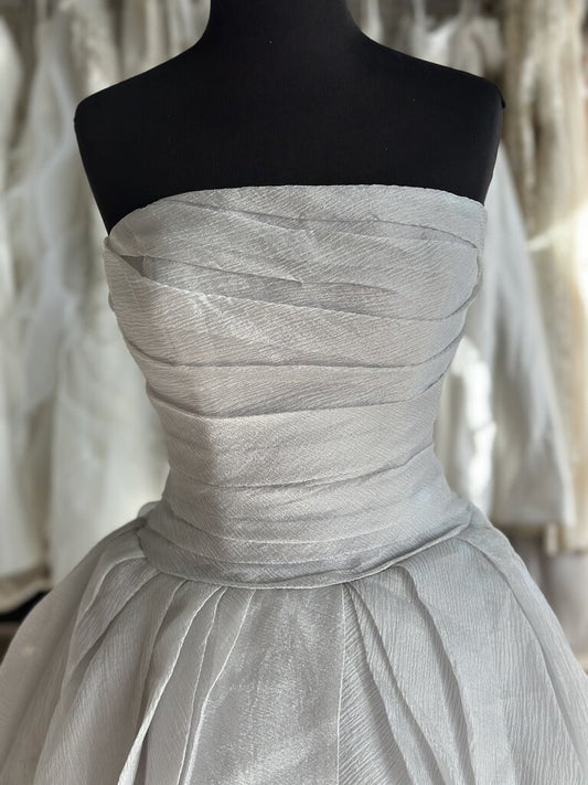 White by Vera Wang Dusty Grey Pleated Strapless Bridal Gown 8