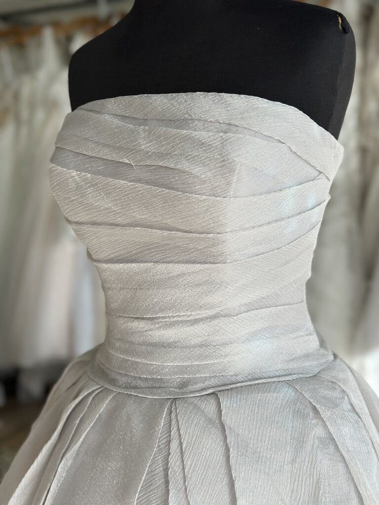 White by Vera Wang Dusty Grey Pleated Strapless Bridal Gown 8