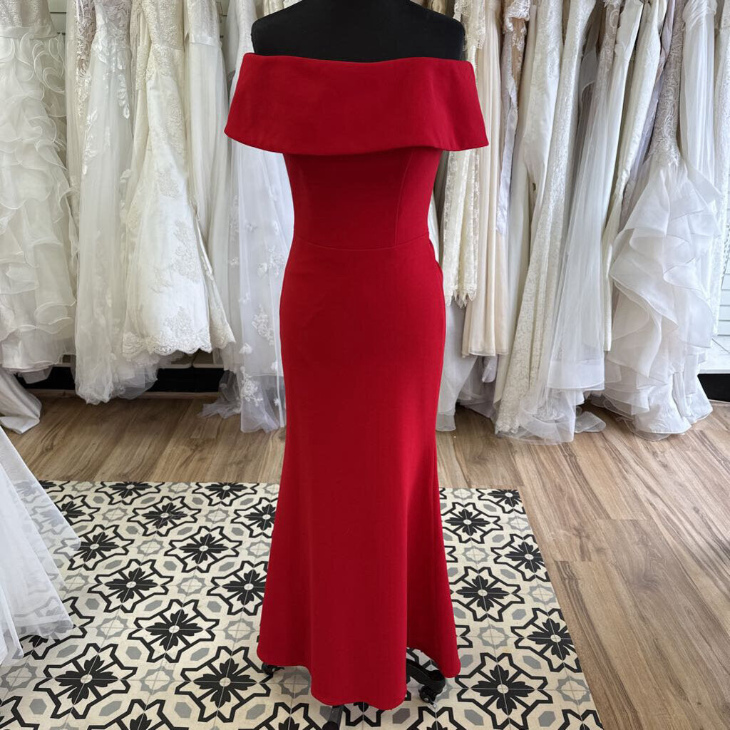 Betsy and Adam Red Off Shoulder Long Formal Dress 2P