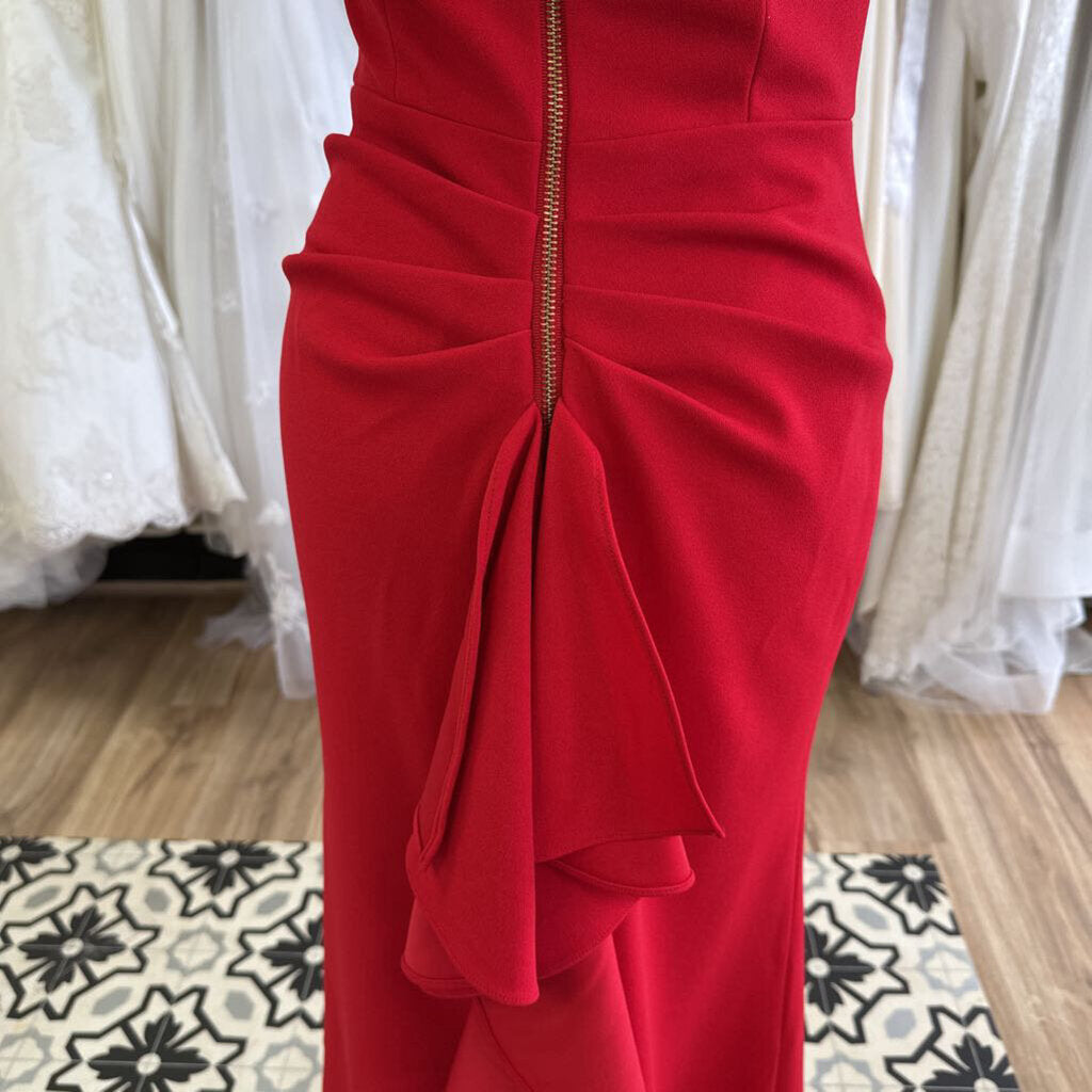 Betsy and Adam Red Off Shoulder Long Formal Dress 2P