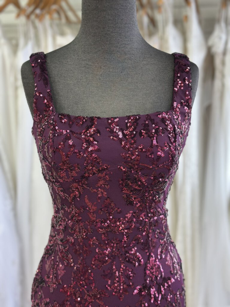 Burgundy Sequin Side Slit Long Formal Dress Small