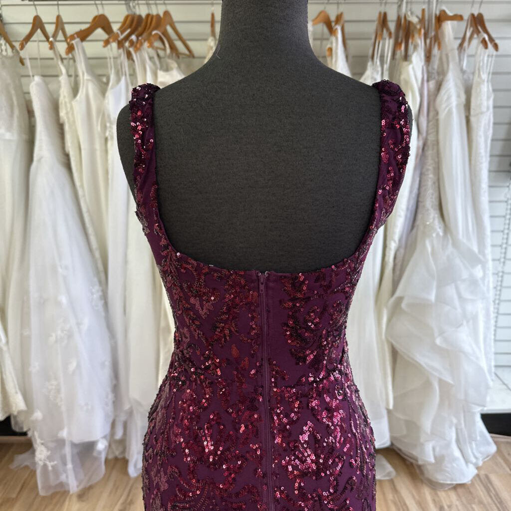 Burgundy Sequin Side Slit Long Formal Dress Small